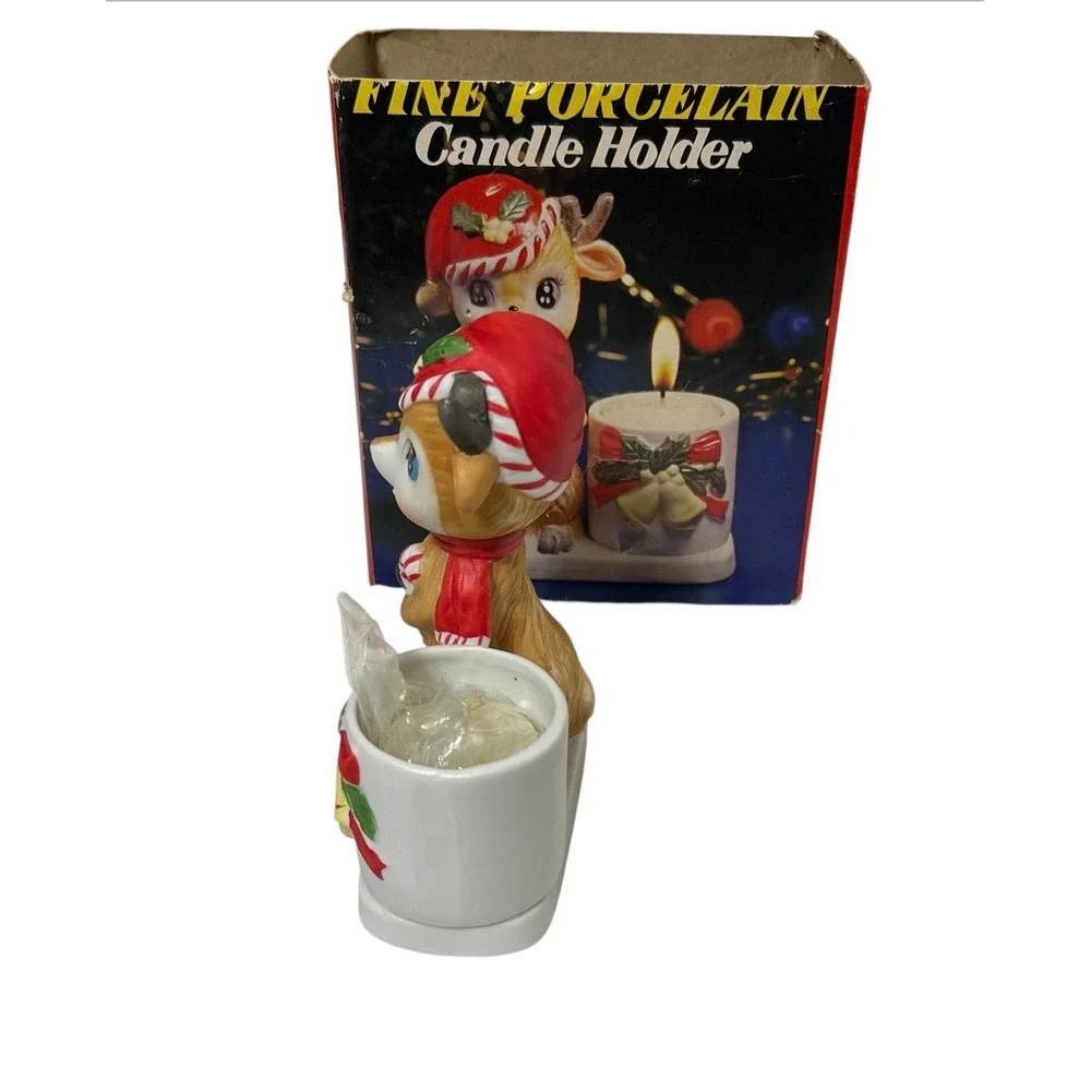 Vintage Fine Porcelain Christmas Deer Candle Holder Walgreens Holiday Decorative